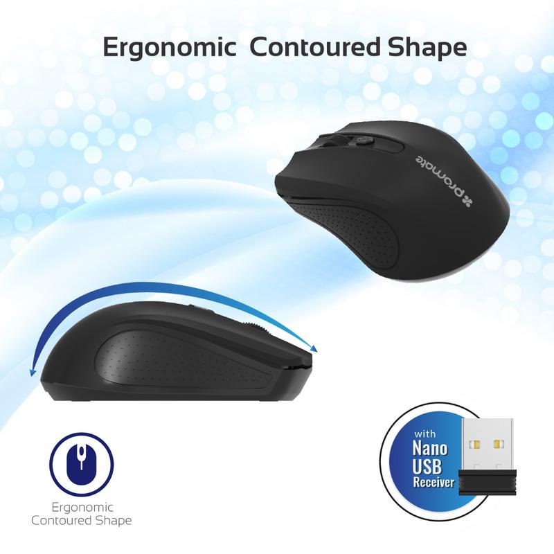 Promate Clix-8 Wireless Ergonomic Optical Mouse