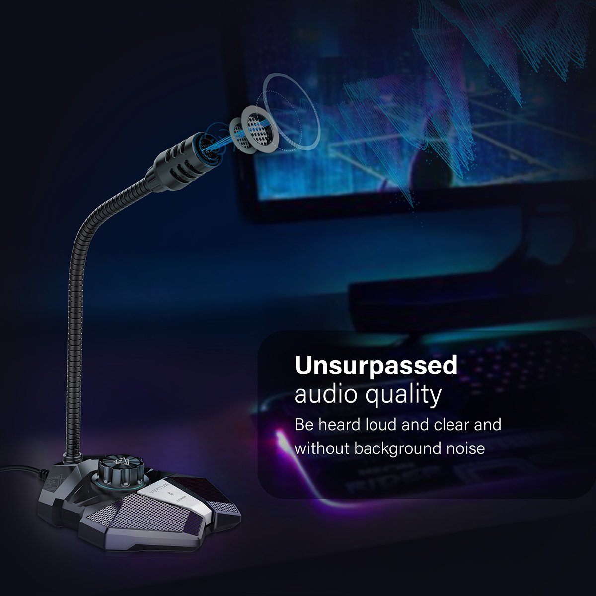 VERTUX High Sensitivity Omni-Directional Gaming Microphone with Volume Control