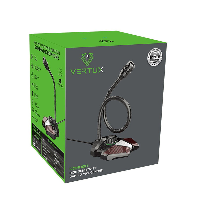 VERTUX High Sensitivity Omni-Directional Gaming Microphone with Volume Control