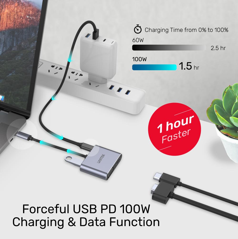UNITEK uHUB Q4 Lite USB-C 4-Port Hub With Dual Display & Power Delivery 100W