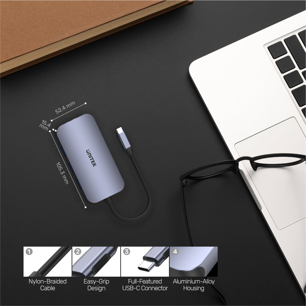 UNITEK uHUB N9+ 9-in-1 USB-C Ethernet Hub مع HDMI، توصيل طاقة 100 واط وقارئ بطاقات مزدوج
