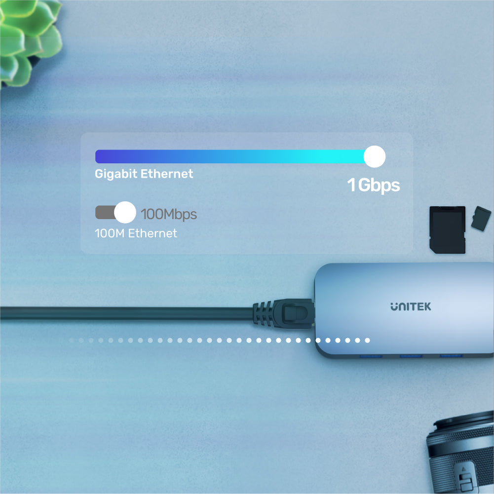 UNITEK uHUB N9+ 9-in-1 USB-C Ethernet Hub مع HDMI، توصيل طاقة 100 واط وقارئ بطاقات مزدوج