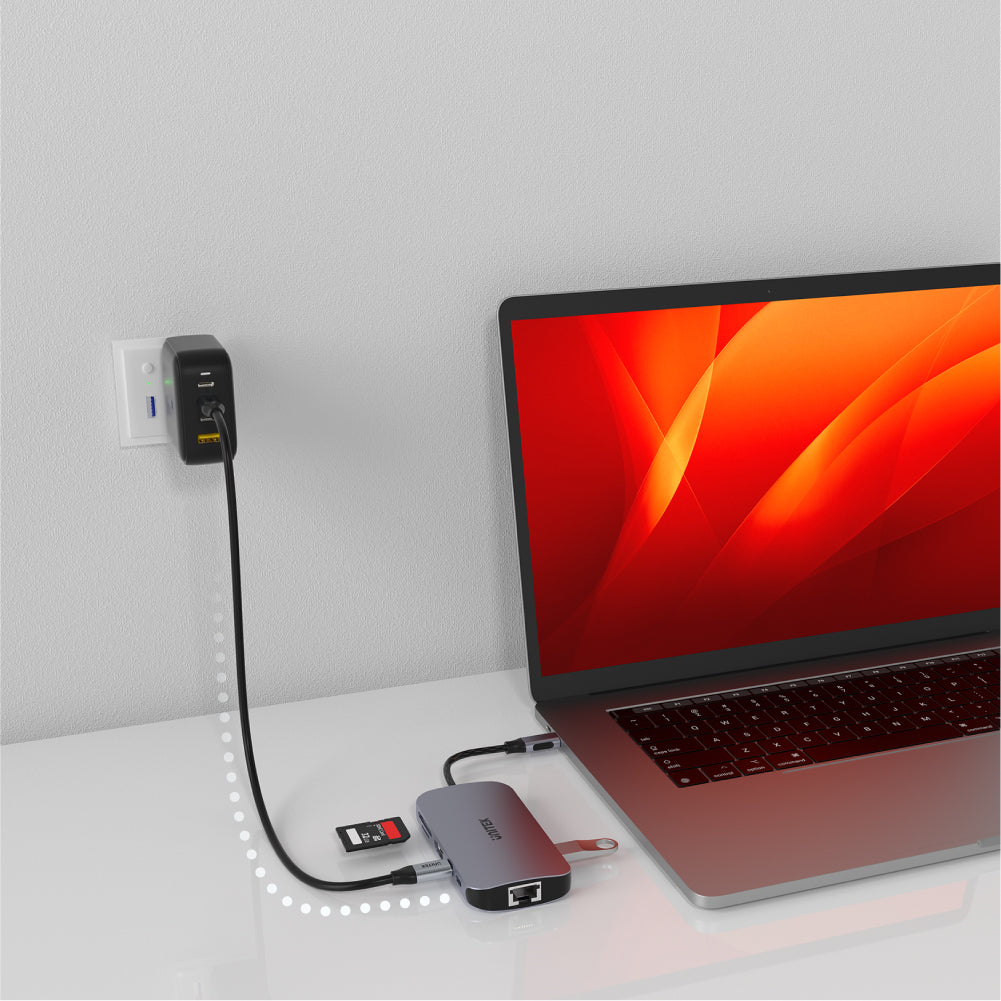 UNITEK uHUB N9+ 9-in-1 USB-C Ethernet Hub مع HDMI، توصيل طاقة 100 واط وقارئ بطاقات مزدوج
