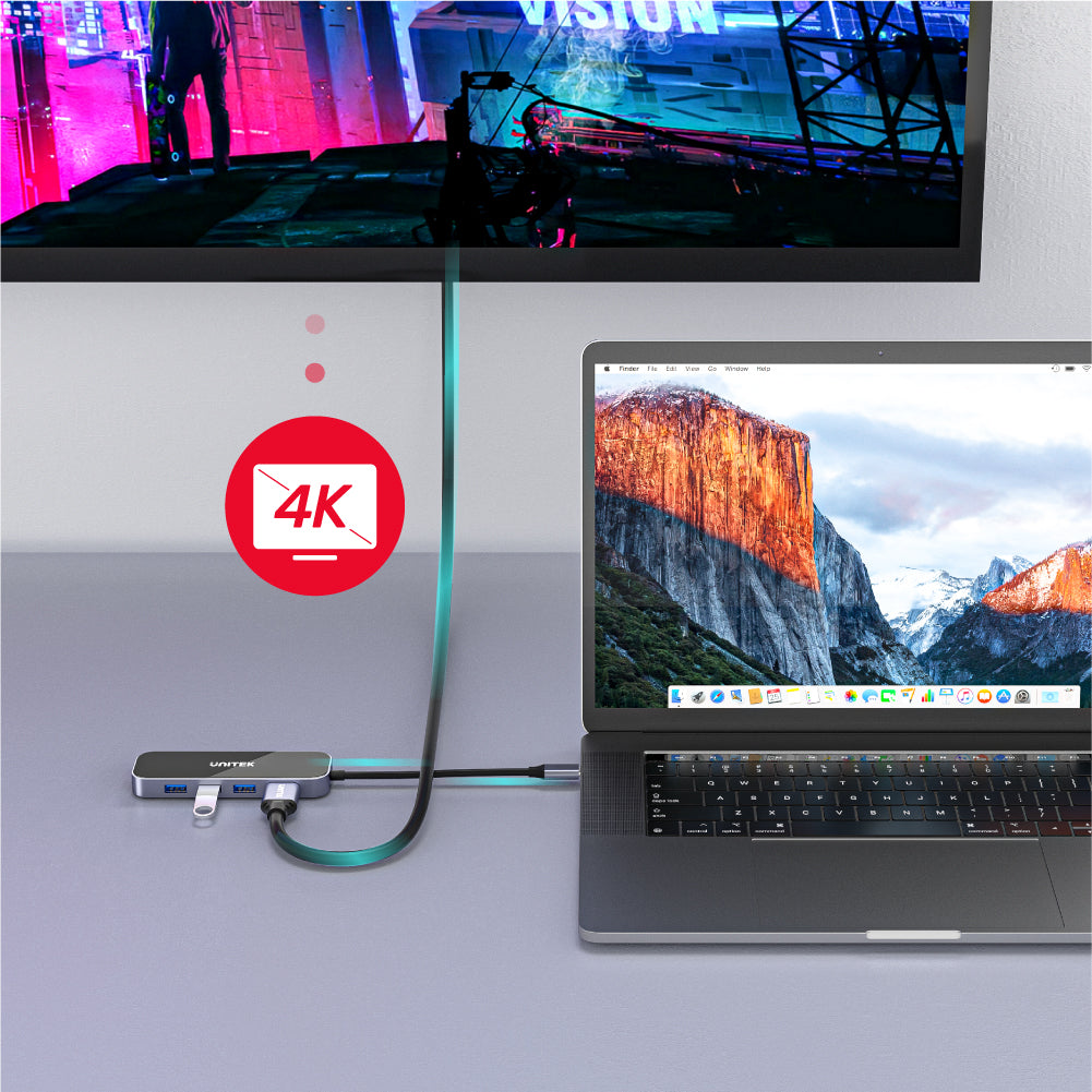 UNITEK uHUB H6 Gloss 6-in-1 USB-C Ethernet Hub مع HDMI وتوصيل الطاقة 100 واط