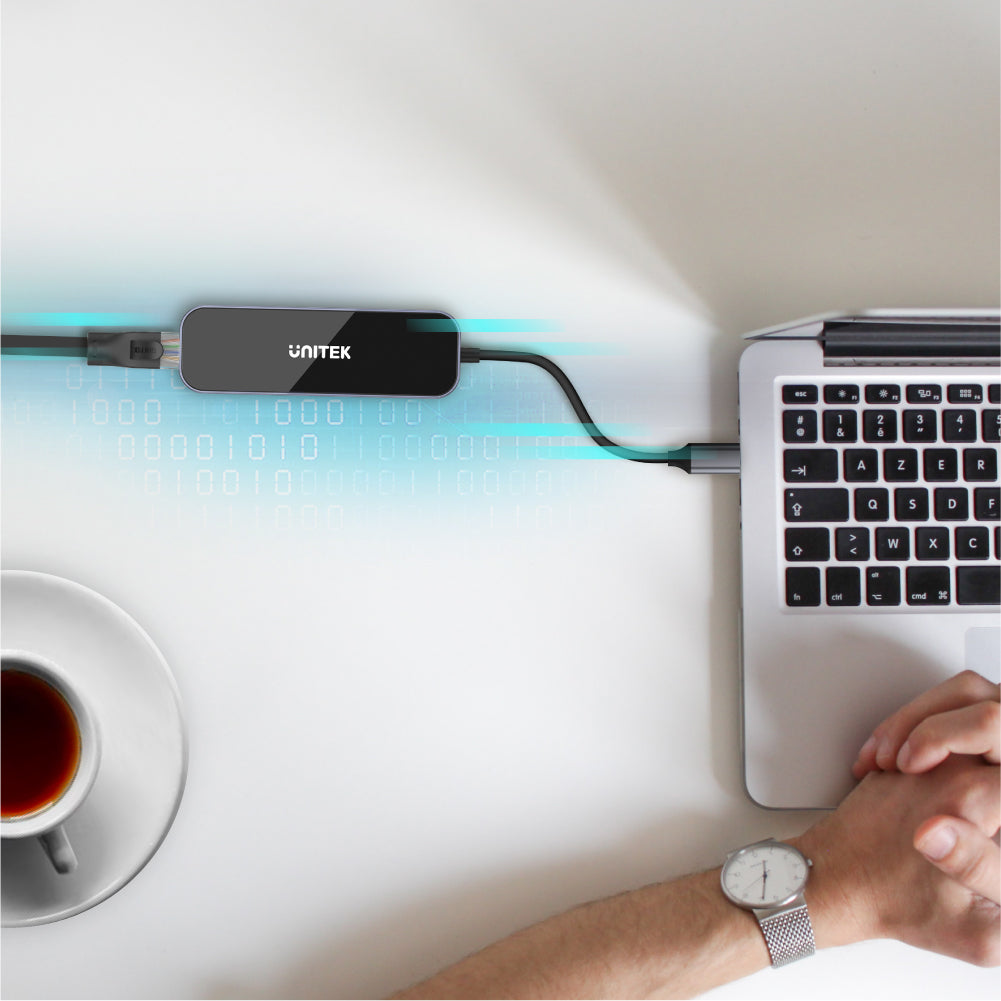 UNITEK uHUB H6 Gloss 6-in-1 USB-C Ethernet Hub مع HDMI وتوصيل الطاقة 100 واط