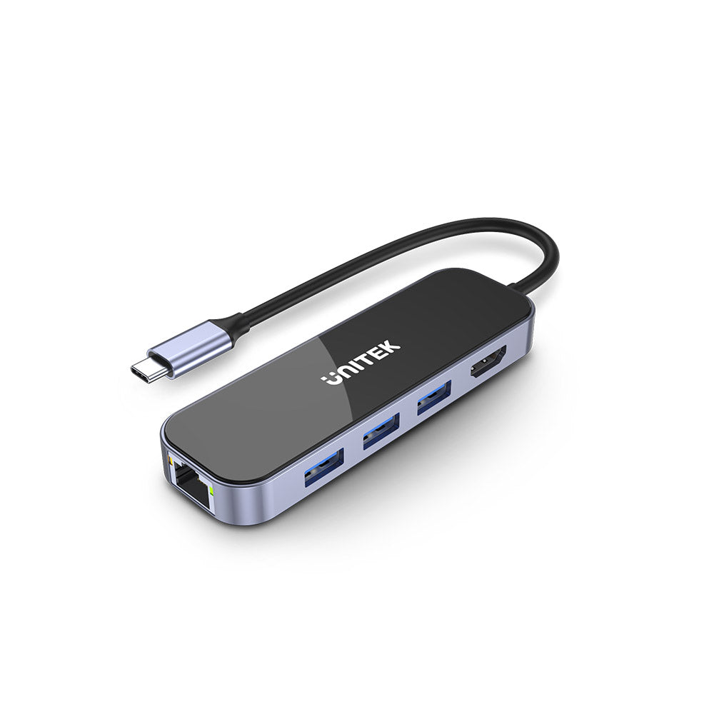UNITEK uHUB H6 Gloss 6-in-1 USB-C Ethernet Hub مع HDMI وتوصيل الطاقة 100 واط