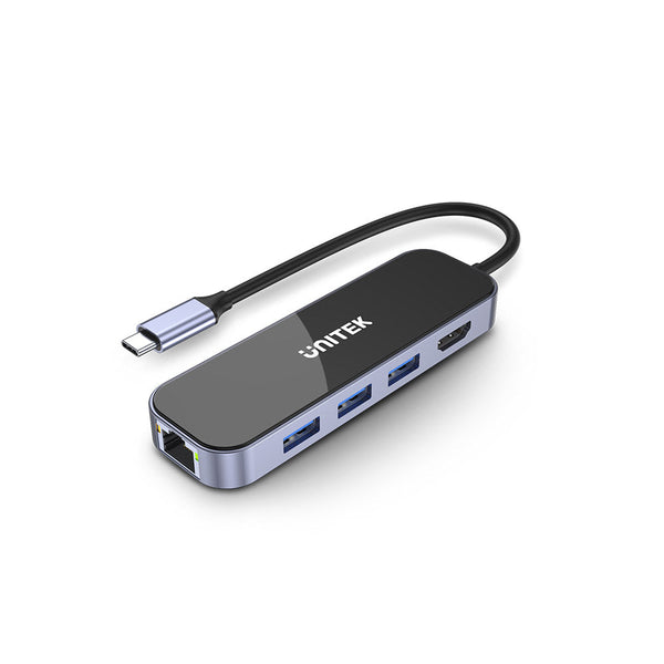 UNITEK uHUB H6 Gloss 6-in-1 USB-C Ethernet Hub With HDMI and 100W Power Delivery