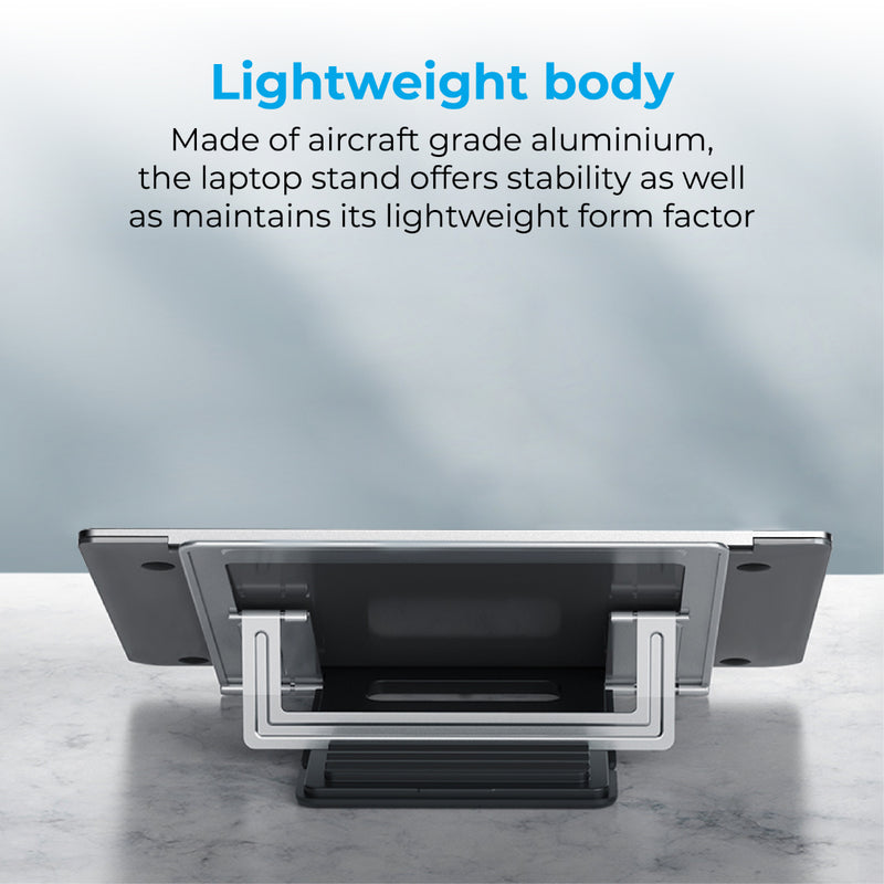 Promate Multi-Level Aluminium Laptop Stand • For Laptops up to 17" •  5-16cm Height Adjustment • DeskMate-5