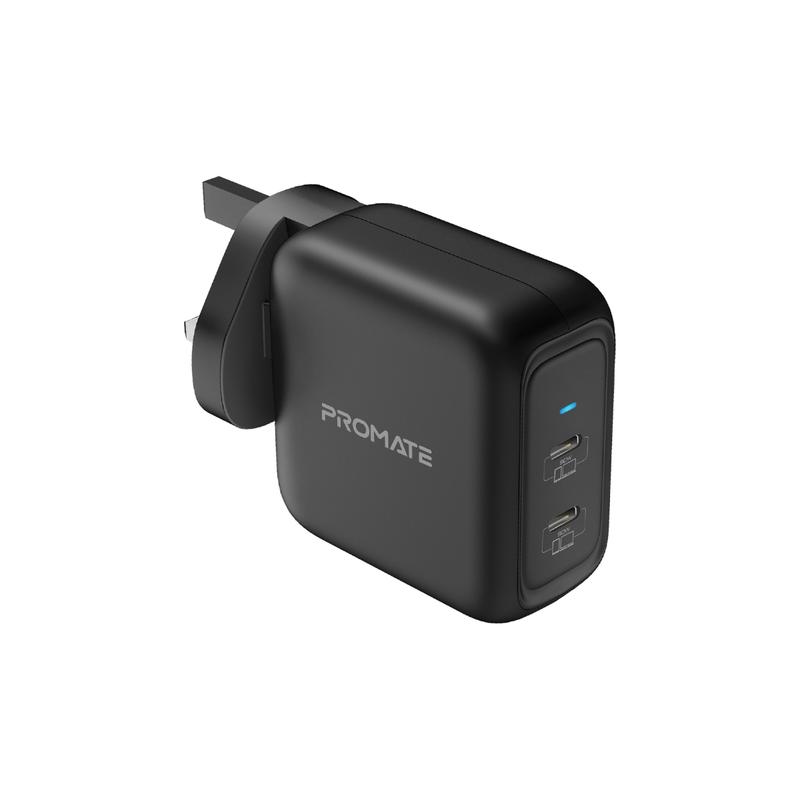 Promate 90W Power Delivery GaNFast™ Charging Adapter • Dual USB-C Ports • GaNPort-90PD
