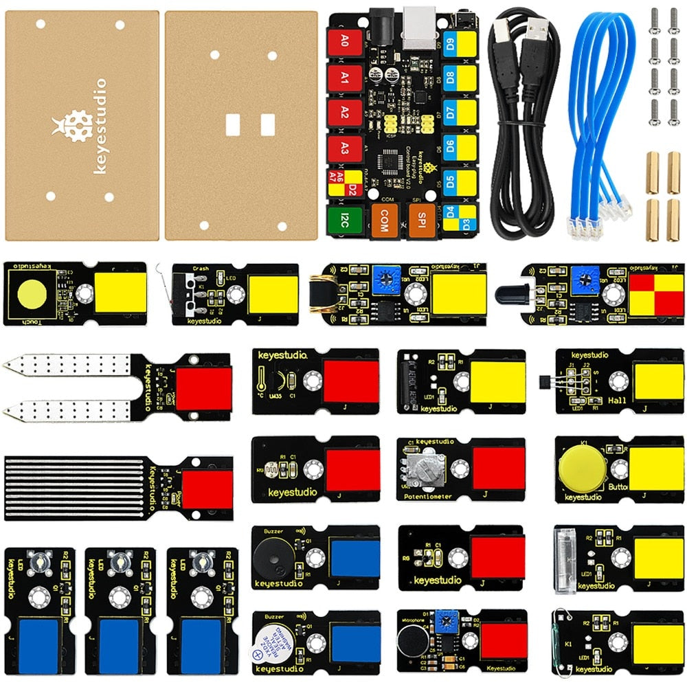 Keyestudio EASY-Plug Starter Learning Kit – 21-Piece Arduino STEAM Kit with Plug-and-Play Modules for Beginners