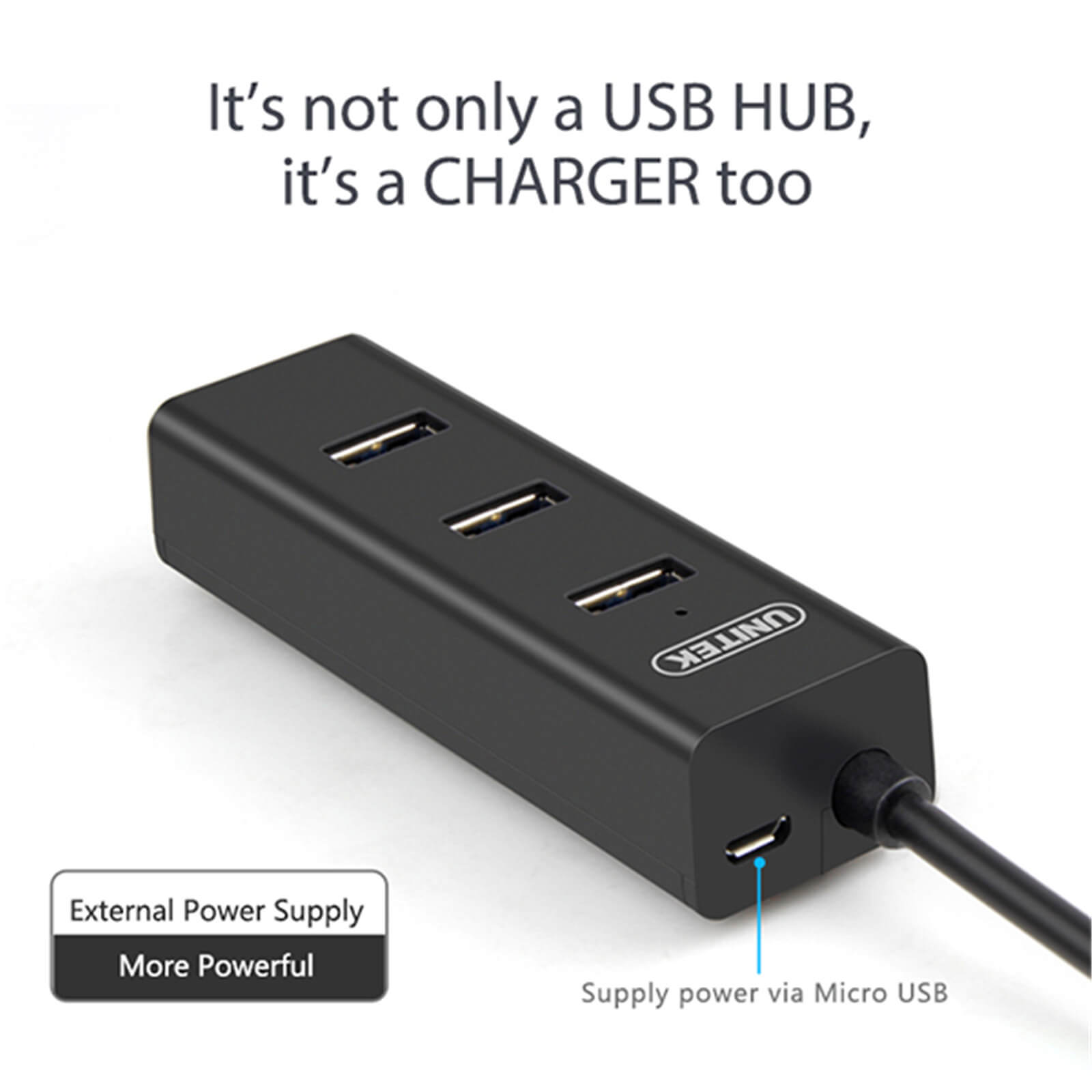 Unitek 4-Port Powered USB 3.0 Hub – 5 Gbps, BC1.2 Charging, LED Indicator, External 12 V/2 A Adapter