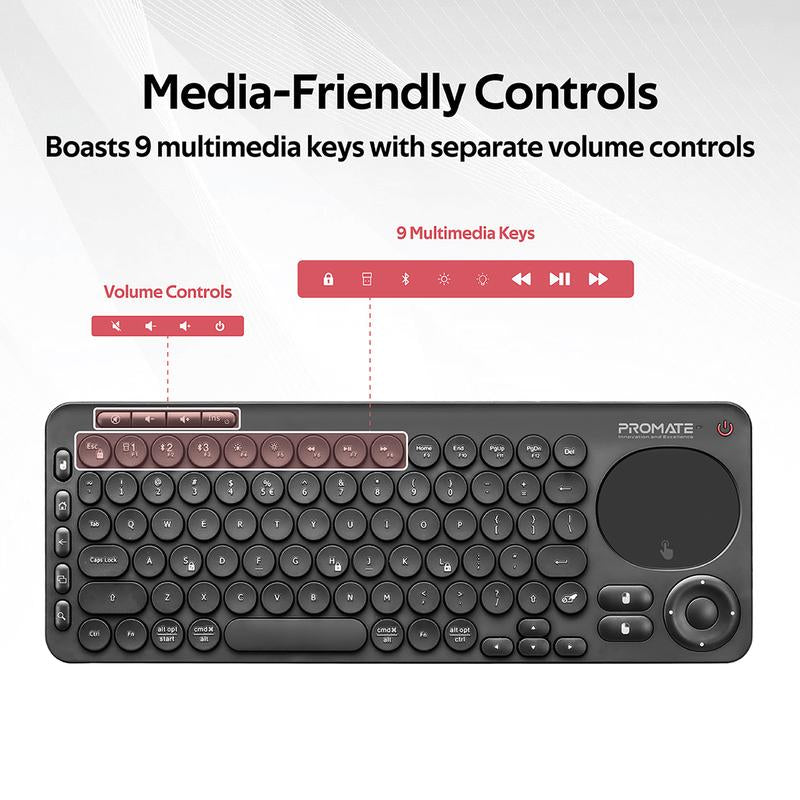 Promate Dual Mode Wireless Multimedia Keyboard with Touchpad - Arabic