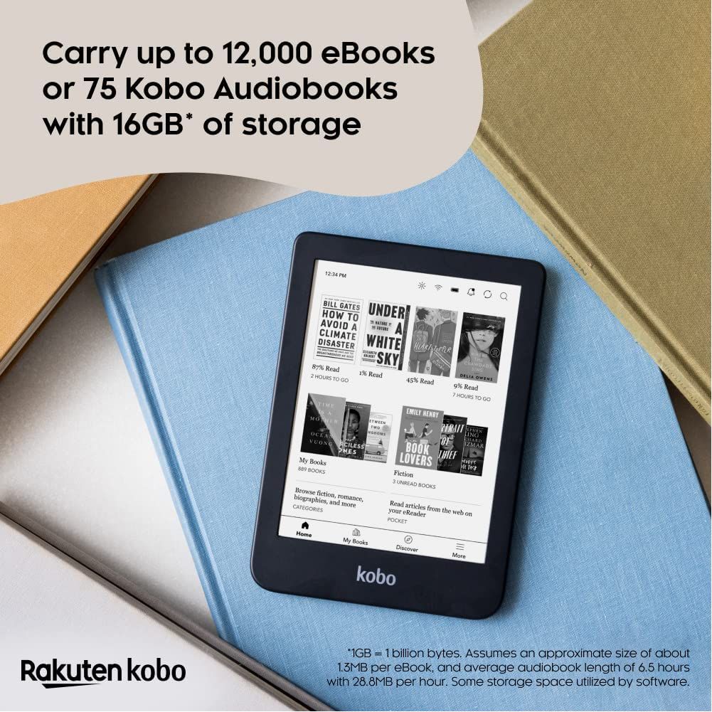 Kobo Clara 2E eReader – 6" HD E Ink Carta 1200, 16GB, Waterproof, Bluetooth Audiobooks, ComfortLight PRO, Eco-Friendly Design