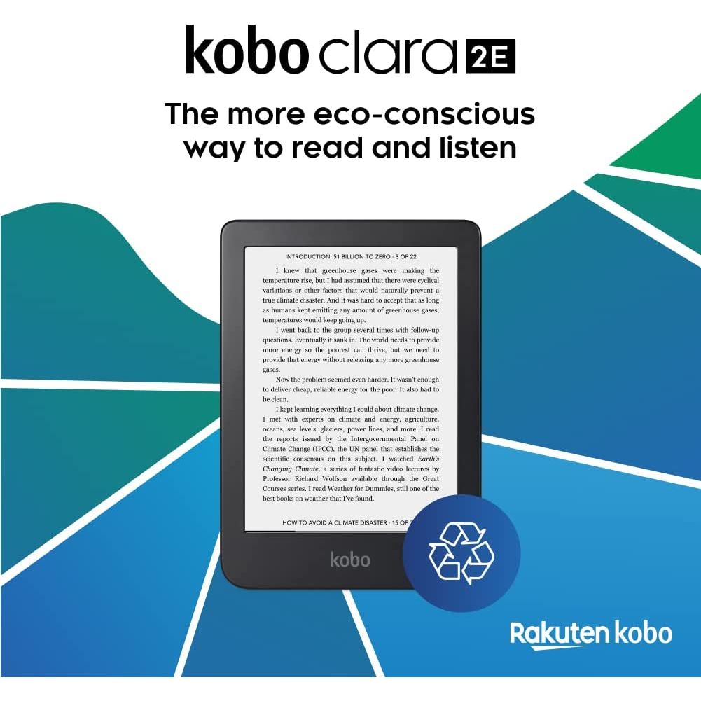 Kobo Clara 2E eReader – 6" HD E Ink Carta 1200, 16GB, Waterproof, Bluetooth Audiobooks, ComfortLight PRO, Eco-Friendly Design