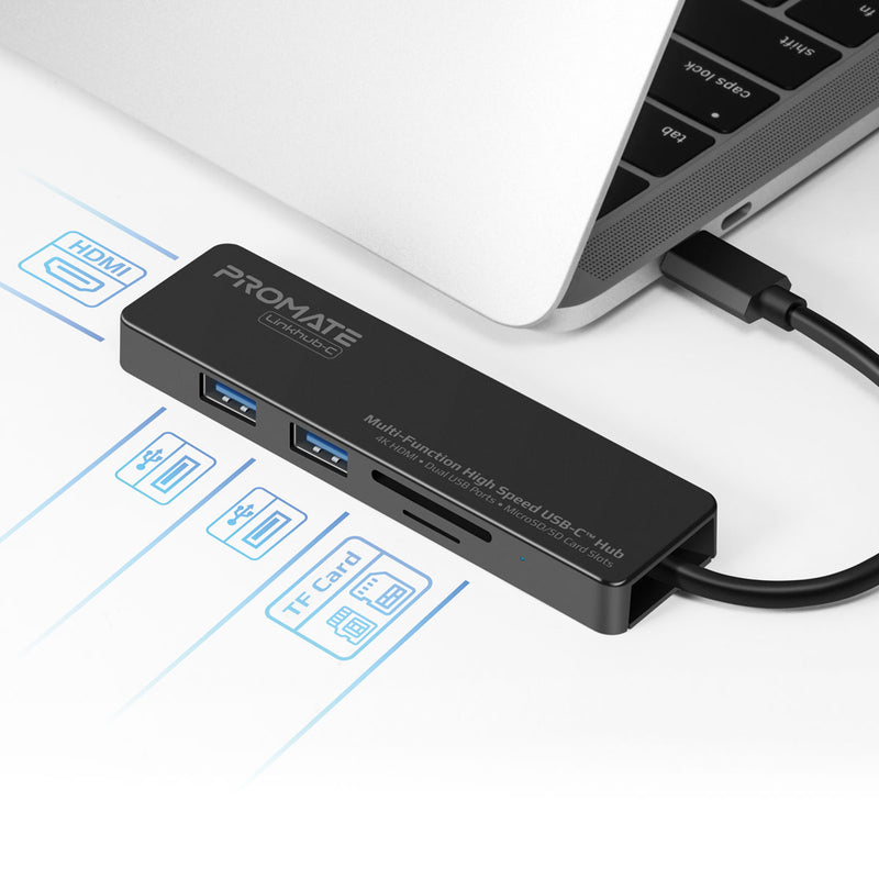 Promate USB-C Hub • 4K HDMI • Dual USB Ports • MicroSD/SD Card Slots • LinkHub-C