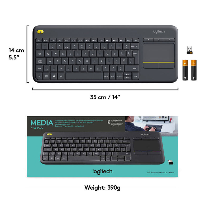 لوحة مفاتيح لوجيتك K400 بلس لاسلكية تعمل باللمس - عربي (أسود)