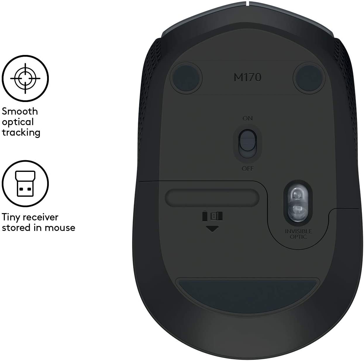 لوجيتك M170 ماوس RF لاسلكي بصري 1000 نقطة في البوصة يمكن استخدامه بكلتا اليدين