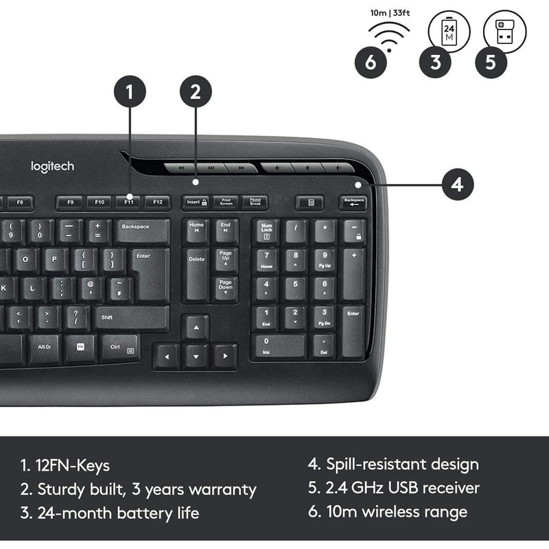 Logitech MK330 Wireless Keyboard and Mouse Combo - Arabic