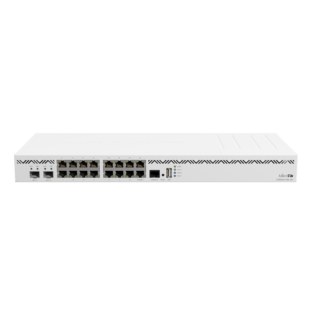 MikroTik CCR2004-16G-2S+ Cloud Core Router, 16x Gigabit Ethernet, 2x 10G SFP+, RouterOS v7, Rackmount