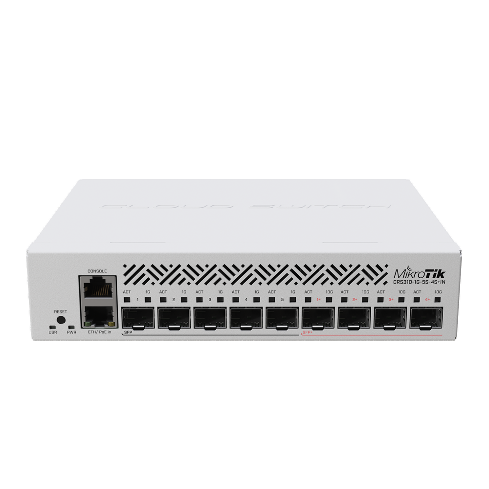 MikroTik CRS310-1G-5S-4S+IN 2.5G Switch, 5x 2.5G RJ45, 4x 10G SFP+, 1G Port, RouterOS/SwOS, Desktop Switch