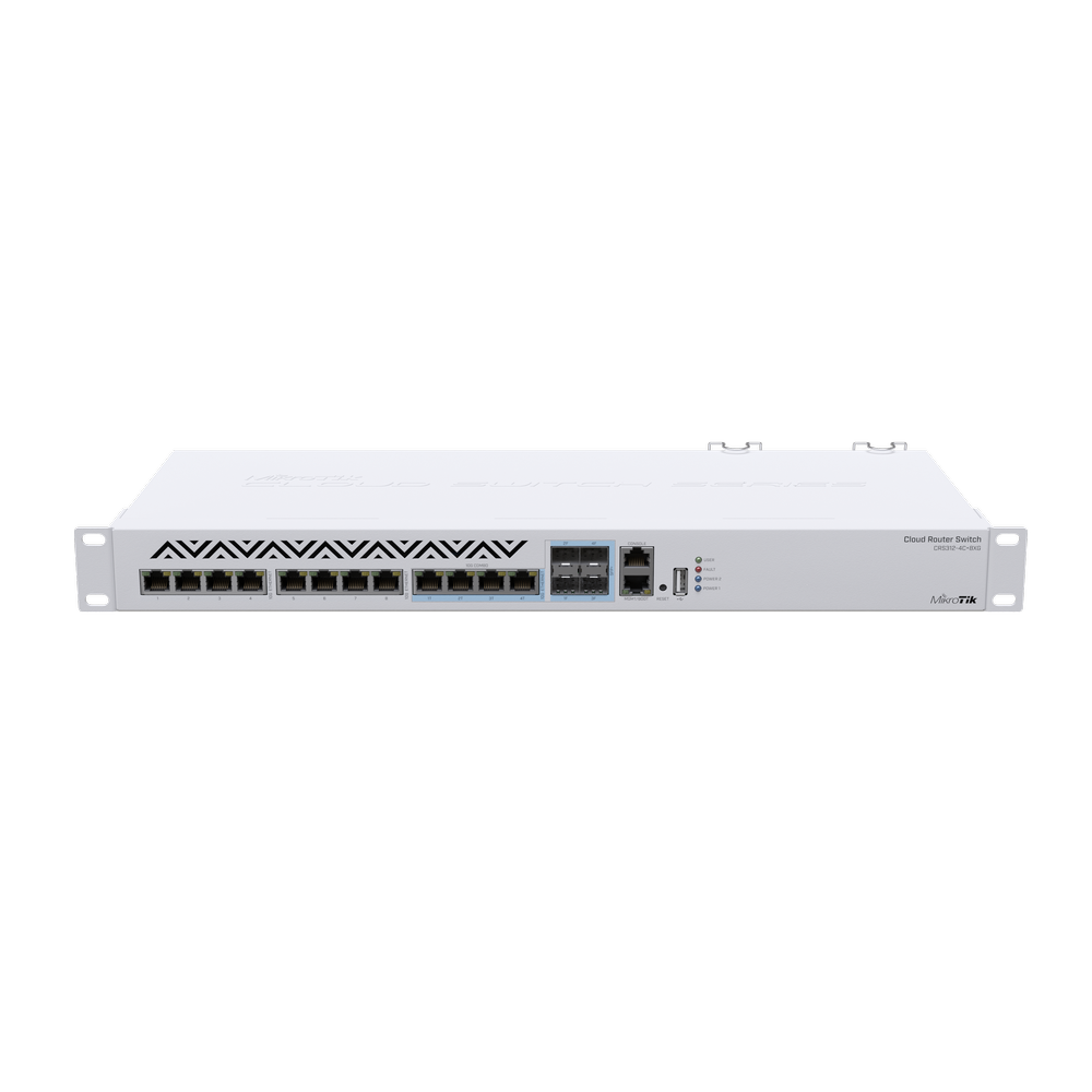 MikroTik 12-Port 10G Cloud Router Switch | 8x 10G RJ45 | 4x 10G Combo | Dual Power | 1U Rackmount | RouterOS/SwOS