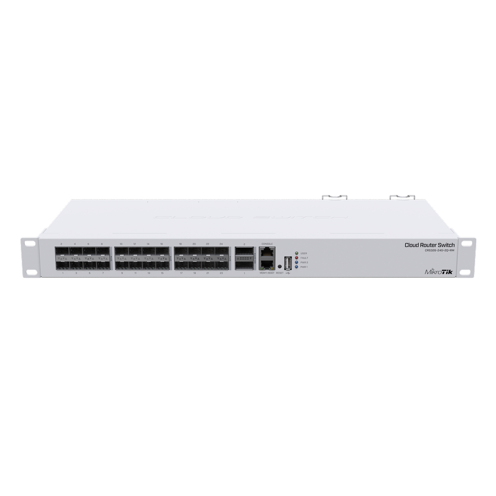 MikroTik Cloud Router Switch | 24x 10G SFP+ Ports | 2x 40G QSFP+ | USB | Dual PSU | RouterOS/SwOS | 1U Rackmount