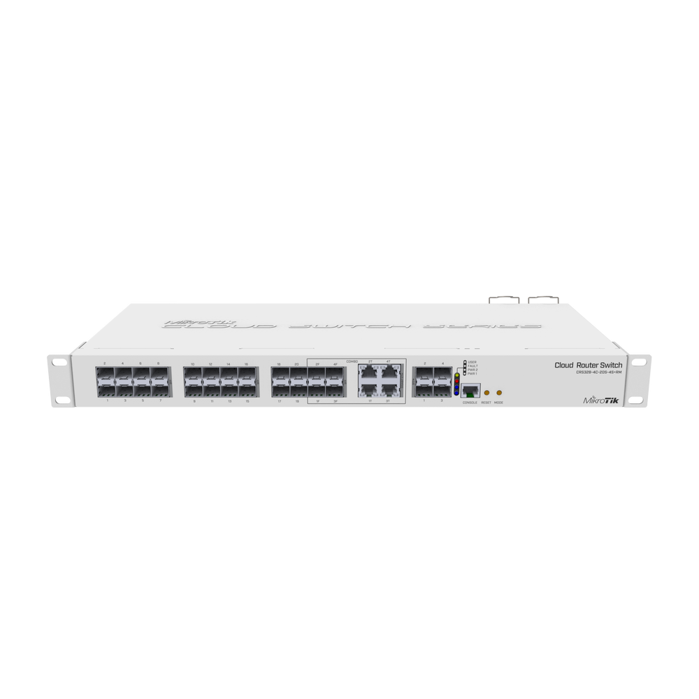 مفتاح MikroTik ذكي، 20 منفذ SFP، 4 منافذ SFP+ بسرعة 10G، 4 منافذ مدمجة، مزودا طاقة مزدوجان، RouterOS/SwOS، قابل للتركيب في حامل 1U