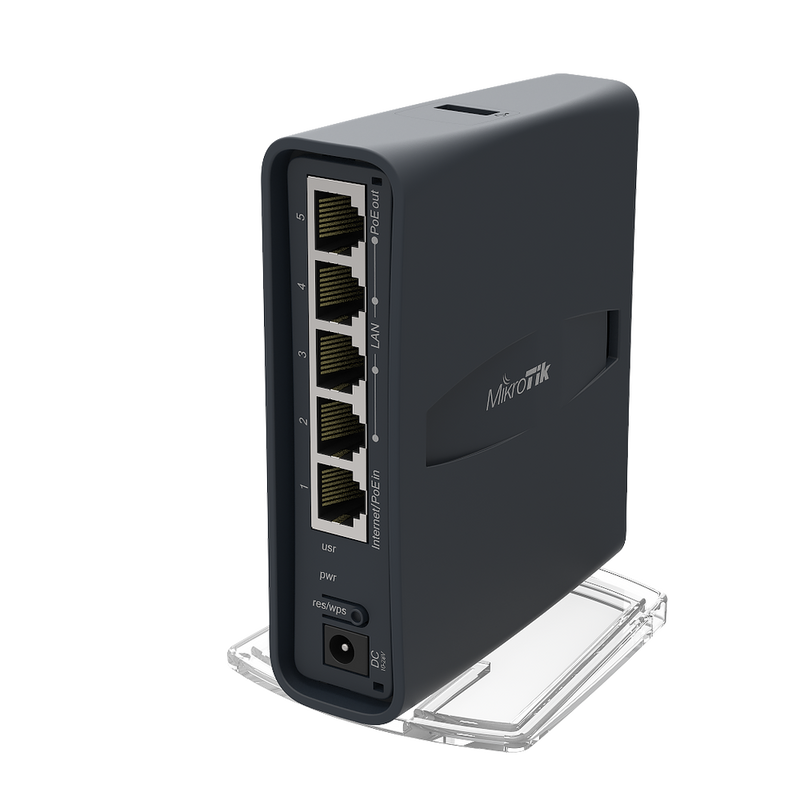 MikroTik hAP ac lite TC Dual-Concurrent 2.4/5GHz AP, 802.11ac, Five Ethernet ports, PoE-out on port 5, USB for 3G/4G support, universal tower case