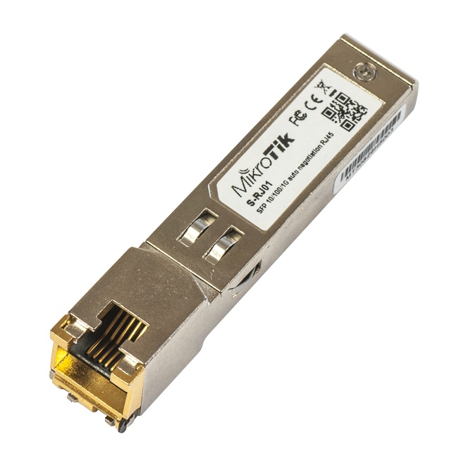 MikroTik S-RJ01 RJ45 SFP Copper Module, 10/100/1000Mbps, Up to 100m, IEEE 802.3, RoHS, Hot-Pluggable, Compatible with Gigabit SFP Ports
