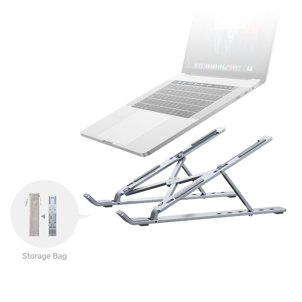 Unitek OT155SL Mechanical Foldable Laptop Stand – 6-Level Aluminum Riser, Space Grey, Portable with Carry Bag
