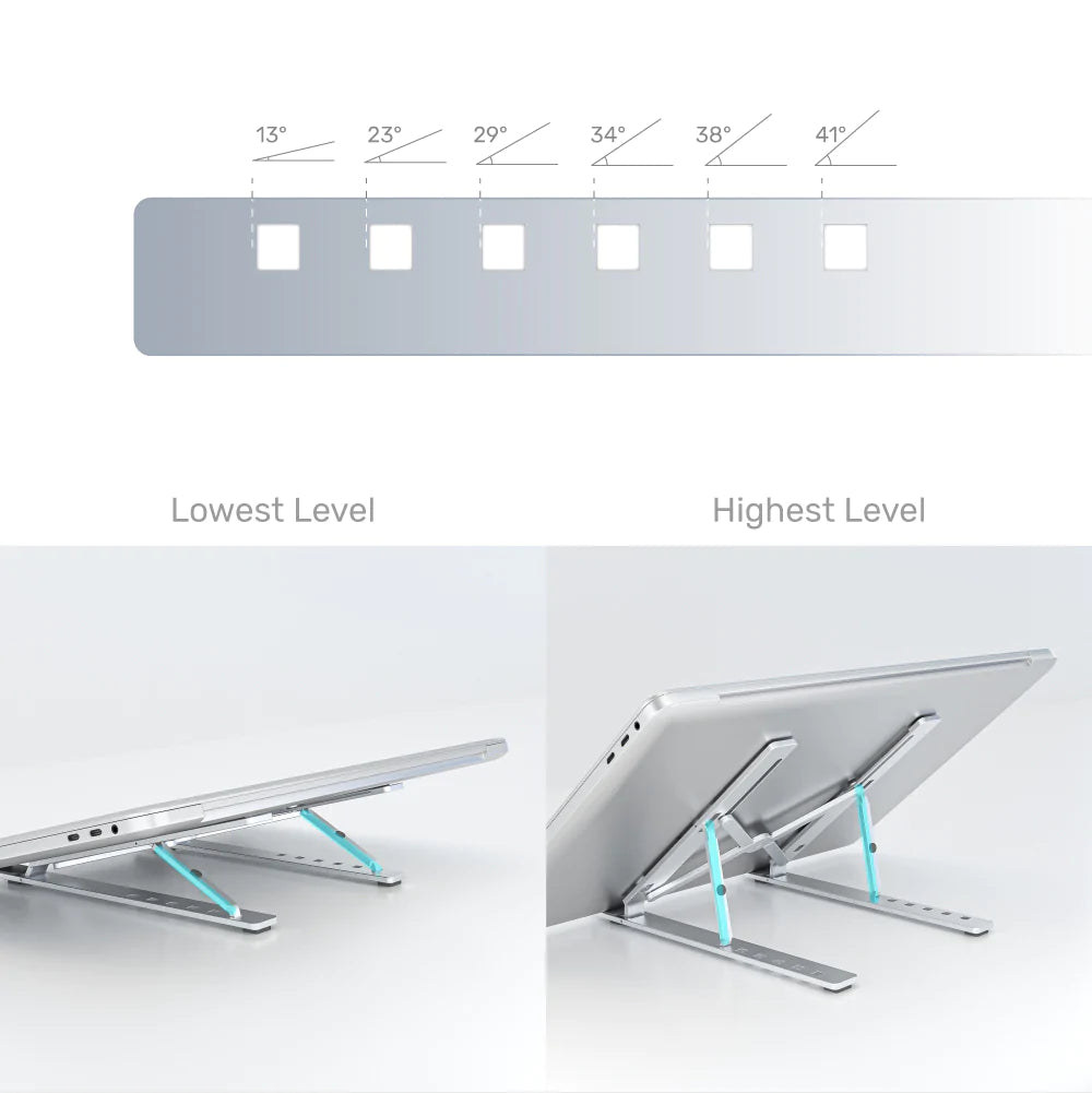 Unitek OT155SL Mechanical Foldable Laptop Stand – 6-Level Aluminum Riser, Space Grey, Portable with Carry Bag