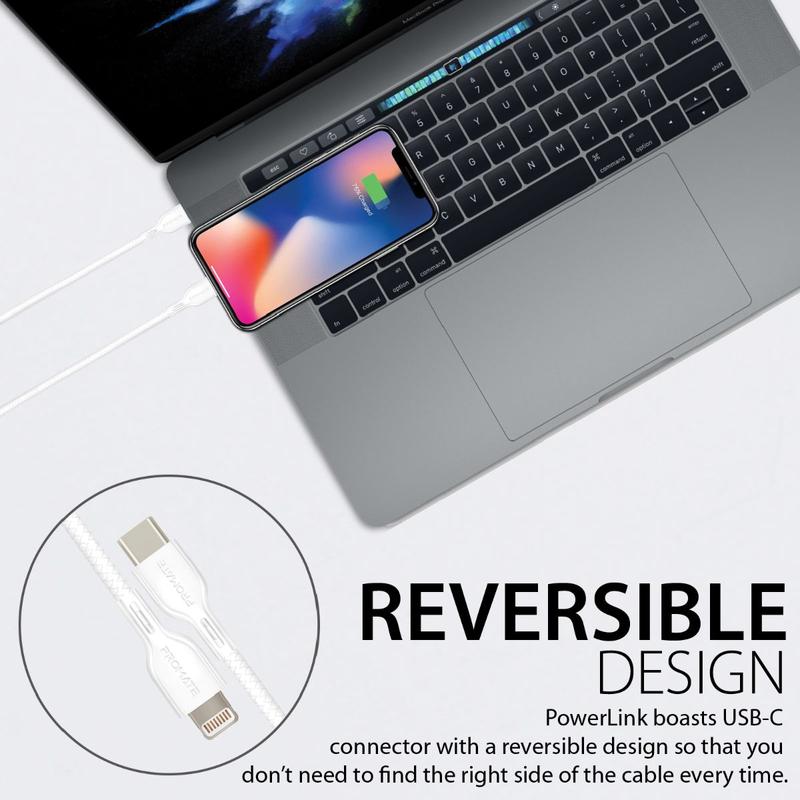 Promate USB-C to Lightning Data and Charge Cable for iPhone/iPad - 1.2m