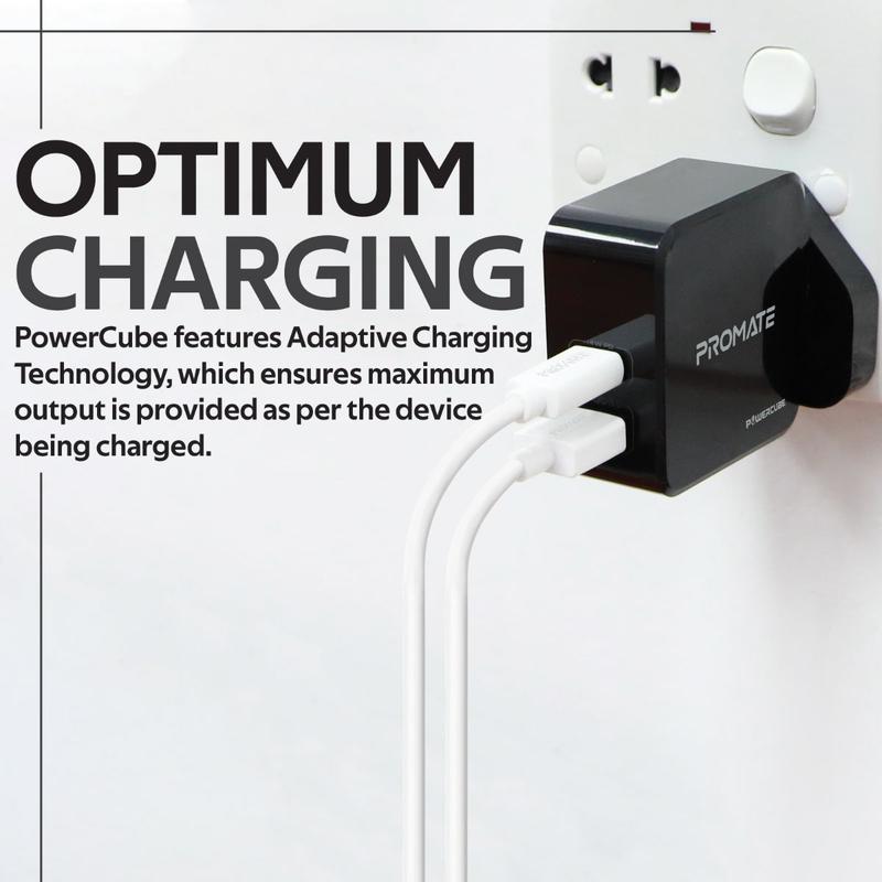 Promate 36W Fast Charging Dual Port Wall Charger with Type-C