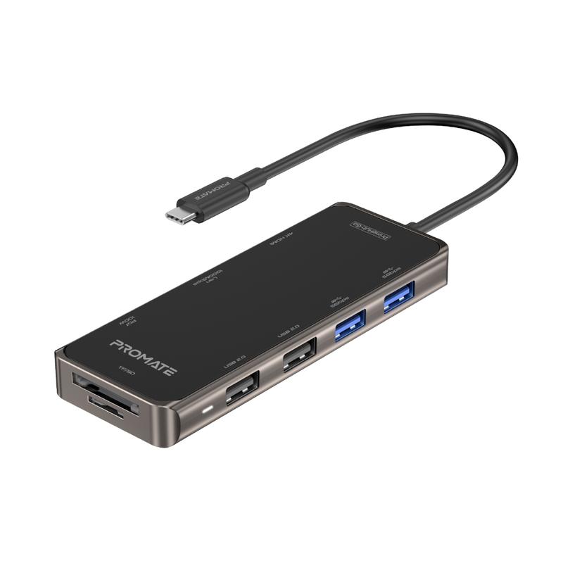 Promate 9-in-1 USB-C Hub with 100W PD 4K HDMI, RJ45 Port, TF/SD Card Slot and 4 USB Ports