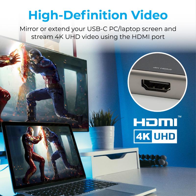 موزع بروميت 9 في 1 USB-C مع 100 واط PD 4K HDMI ومنفذ RJ45 وفتحة بطاقة TF/SD و4 منافذ USB