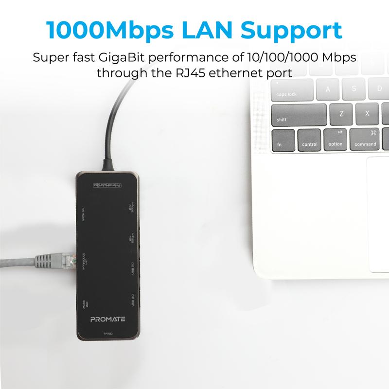 موزع بروميت 9 في 1 USB-C مع 100 واط PD 4K HDMI ومنفذ RJ45 وفتحة بطاقة TF/SD و4 منافذ USB