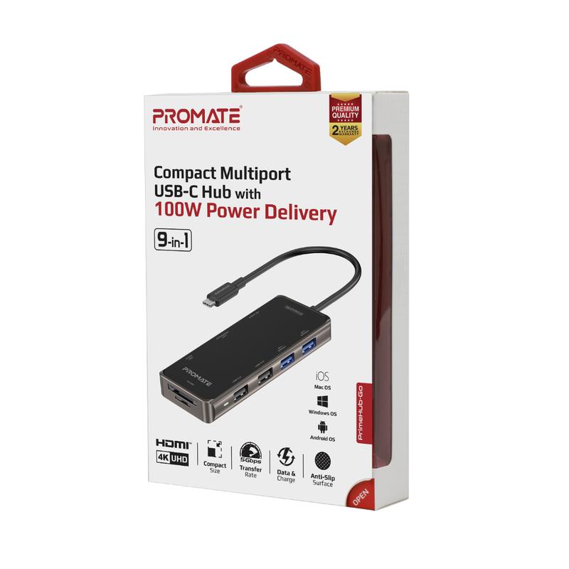 موزع بروميت 9 في 1 USB-C مع 100 واط PD 4K HDMI ومنفذ RJ45 وفتحة بطاقة TF/SD و4 منافذ USB