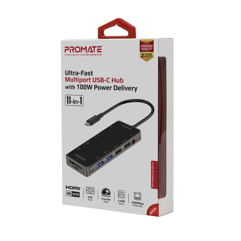 Promate PrimeHub-Pro USB-C Hub with 100W Power Delivery
