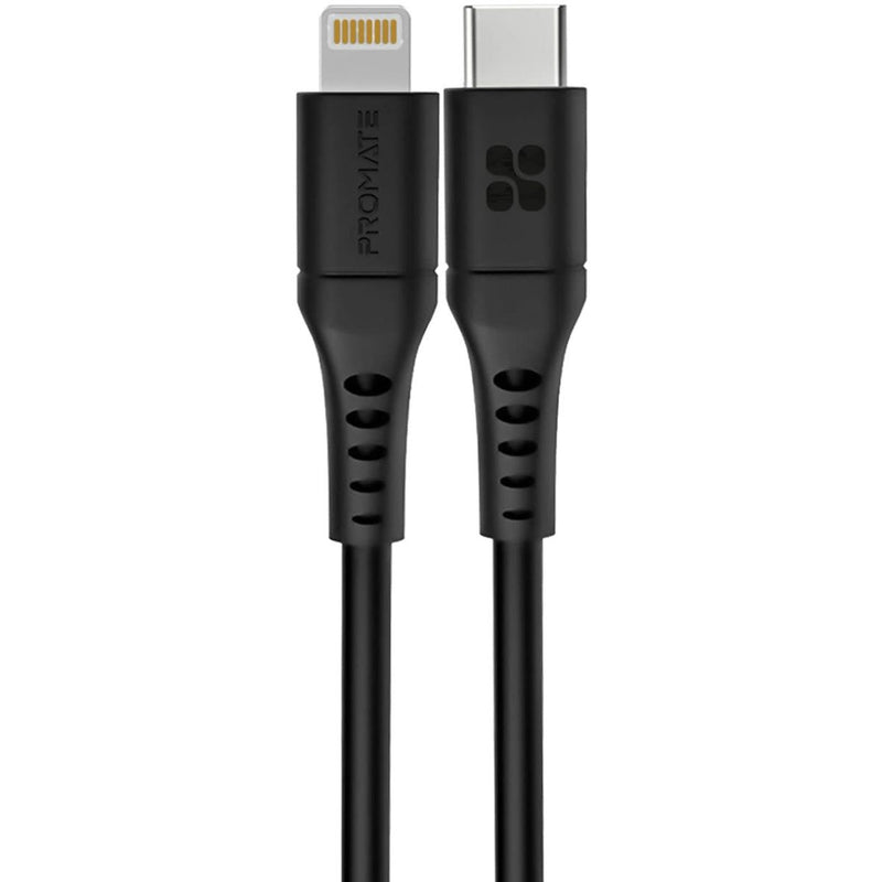 Promate USB-C to Lightning Cable 1.2m Silicone Cable, 20W Power Delivery Fast Charging with 480 Mbps Data Sync