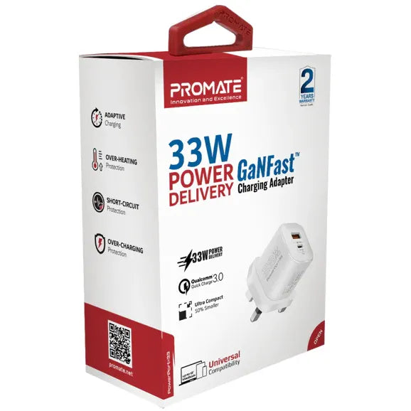 Promate 33W Power Delivery GaNFast Charging Adapter - PowerPort-33