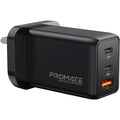 Promate GaN 65W USB-C Laptop Charger with 30W USB-A Charging Port and Over-Charging Protection