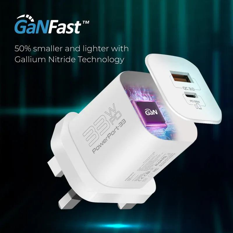 Promate 33W Power Delivery GaNFast Charging Adapter - PowerPort-33