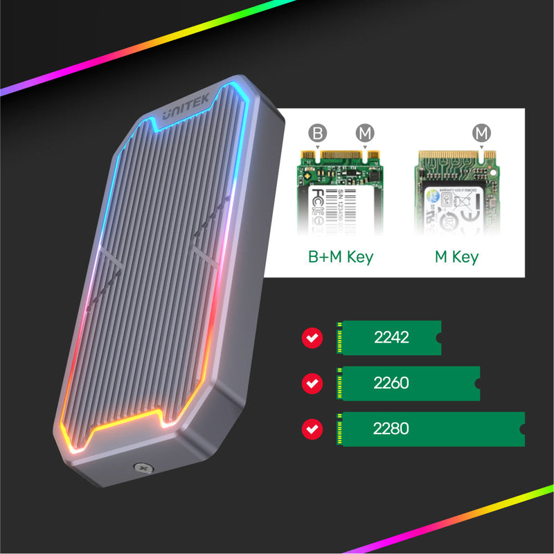 UNITEK SolidForce Spectrum Either USB-C to M.2 SSD (NVMe/AHCI) Enclosure