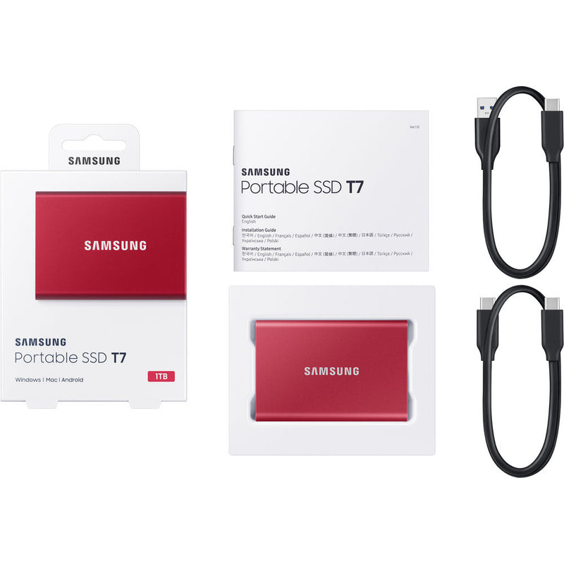 Samsung T7 Portable SSD 1TB - ما يصل إلى 1050 ميجابايت/ثانية - محرك أقراص الحالة الصلبة الخارجي USB 3.2