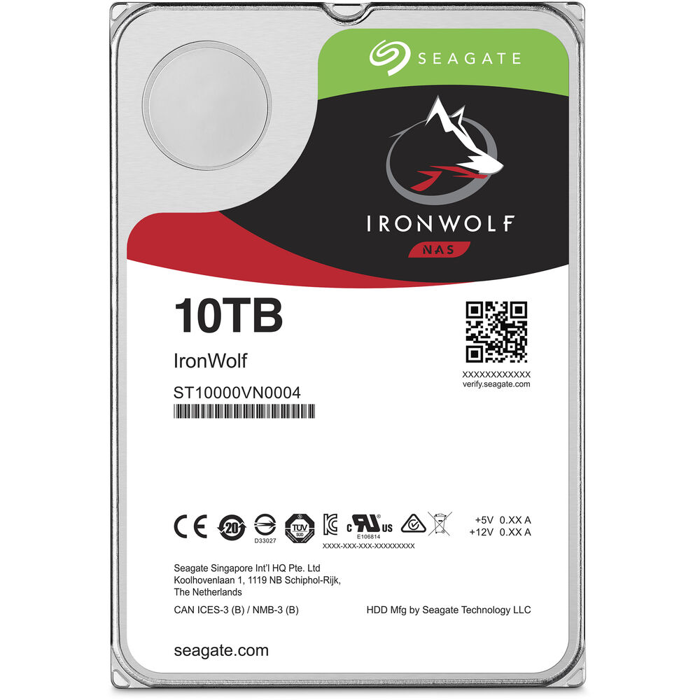 Seagate IronWolf 10TB NAS HDD – 3.5" SATA 6Gb/s, 7200 RPM, 256MB Cache, 180TB/yr Workload, CMR, RV Sensors