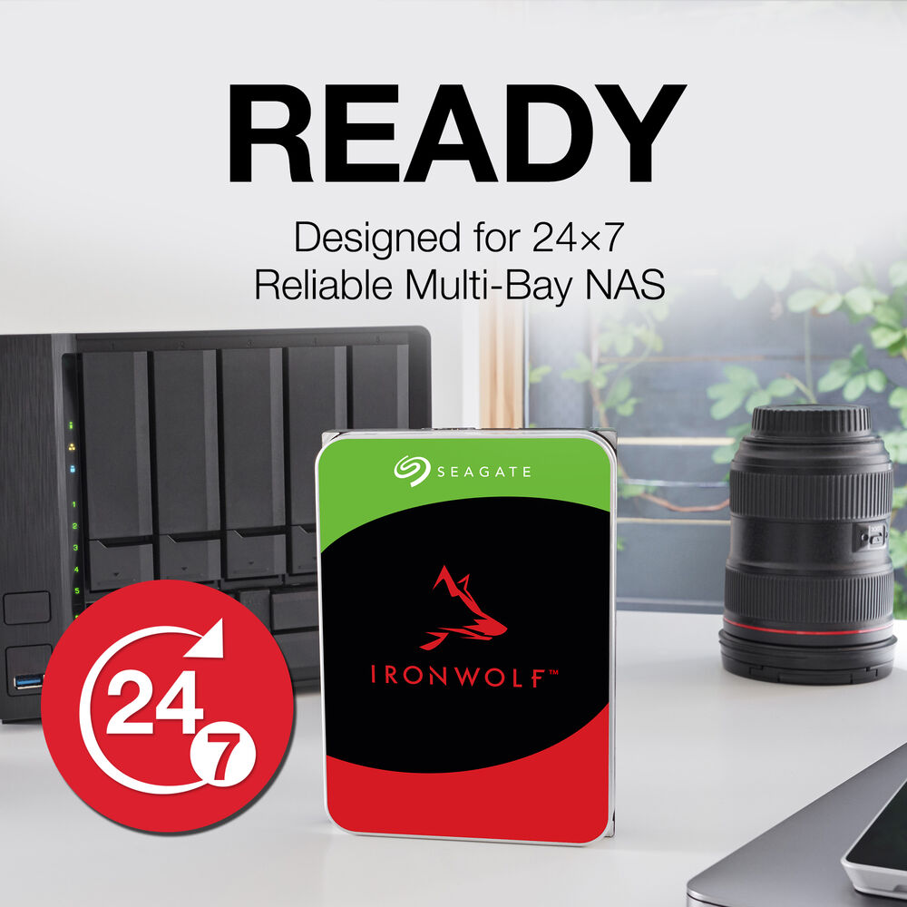 قرص Seagate IronWolf NAS HDD بسعة 10 تيرابايت – مقاس 3.5 بوصة SATA بسرعة 6 جيجابت/ثانية، سرعة دوران 7200 دورة/دقيقة، ذاكرة مؤقتة 256 ميجابايت، عبء عمل سنوي 180 تيرابايت، CMR، مستشعرات RV