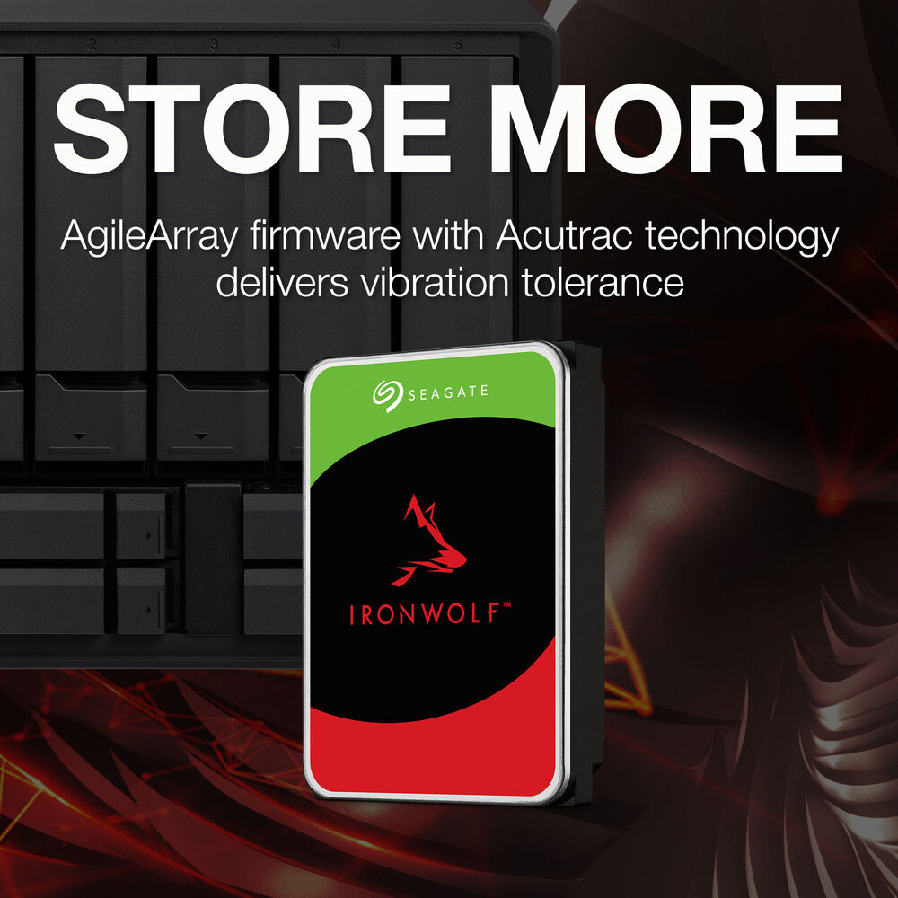 Seagate IronWolf 10TB NAS HDD – 3.5" SATA 6Gb/s, 7200 RPM, 256MB Cache, 180TB/yr Workload, CMR, RV Sensors