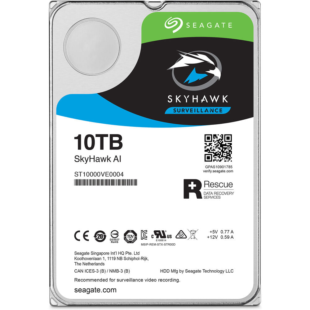 محرك أقراص ثابتة للمراقبة الداخلية Seagate SkyHawk AI مقاس 3.5 بوصة - سعة 10 تيرابايت