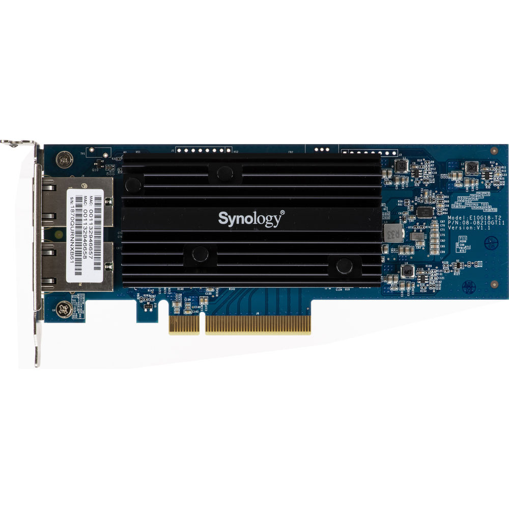 Synology E10G18-T2 محول PCIe 3.0 x8 مزدوج المنافذ بسرعة ١٠ جيجابت – ٢x RJ-45، تجميع سرعة ٢٠ جيجابت، Jumbo Frame، TSO، Checksum Offload