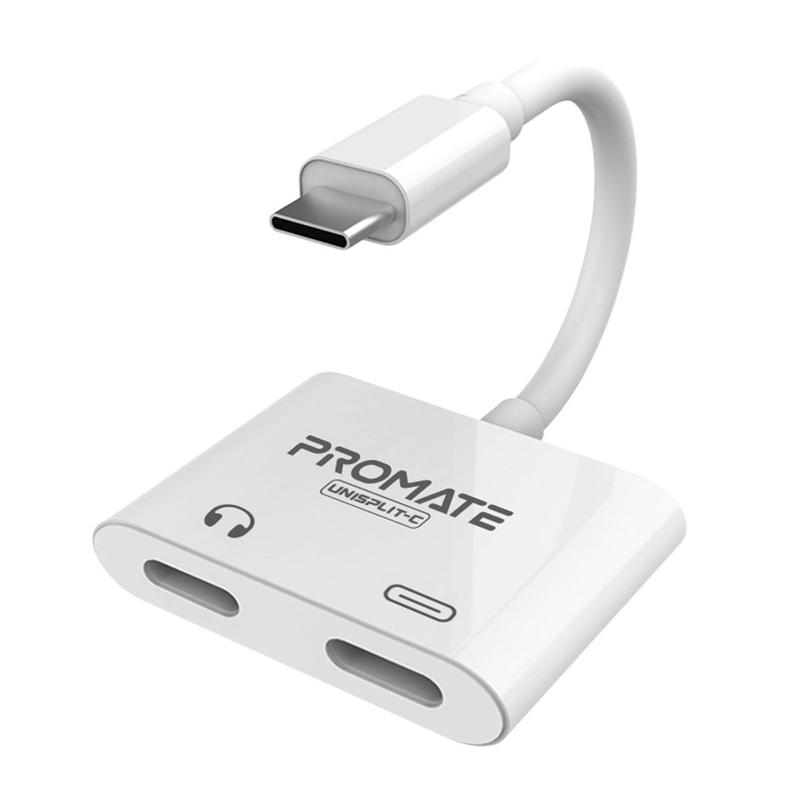 Promate 2-in-1 Audio & Charge USB-C Adapter for iPhone/iPad